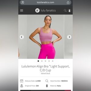 Lululemon Align Bra *Light Support, C/D Cup
Velvet Dust 12